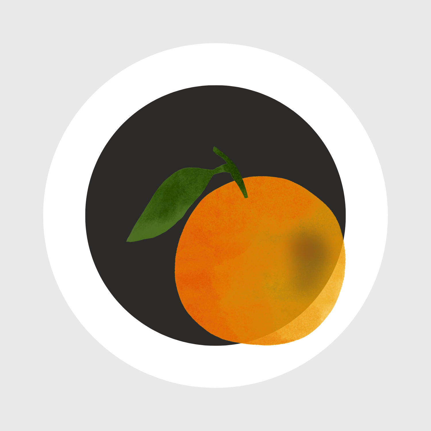 La mandarina del logotipo de EVA sobre un fondo negro.